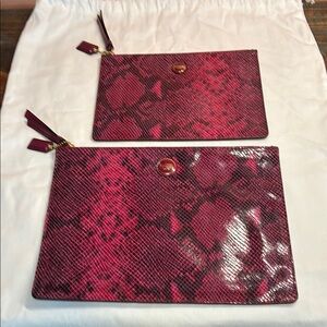 EUC Raspberry Snakeskin Tech Pouches with gold hardware